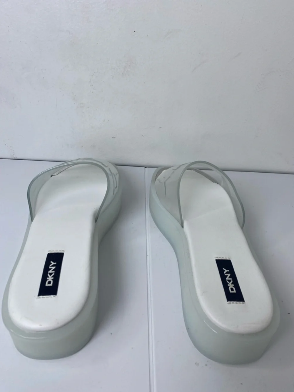 DKNY New White Clear Platform Slide Sandals